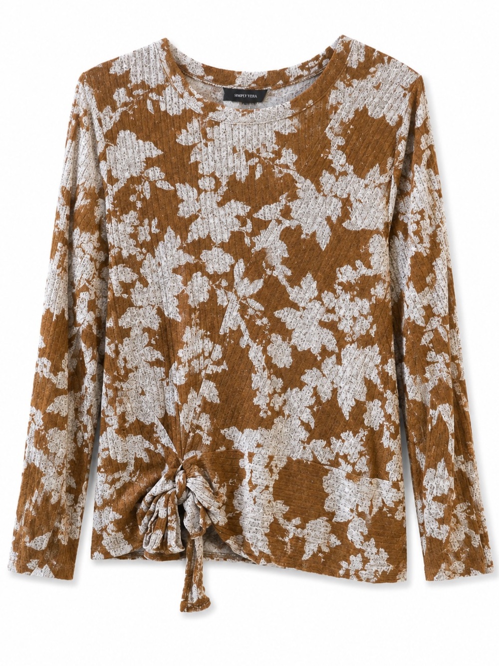 Simply Vera Vera Wang Brown Floral Tie Hem Knit Top XXL